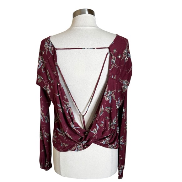 Free People Elsa Open Back Jersey Burgundy Floral Open Back Top Women’s Medium - Picture 10 of 10